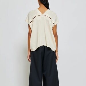 ATELIER DELPHINE Celeste Top Kinari Cutout Boxy Crop Blouse Airy Cotton Tee L